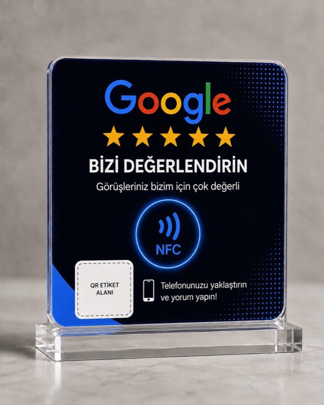 Google Review Card — stantlı model, lacivert tasarım
